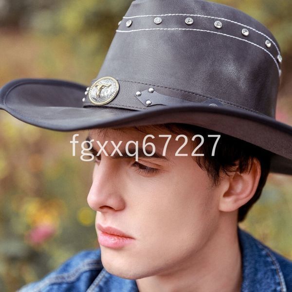 JV130:* popular kau Boy hat Western hat ten-gallon hat hat wide‐brimmed cap man and woman use studs leather cow lady's bla