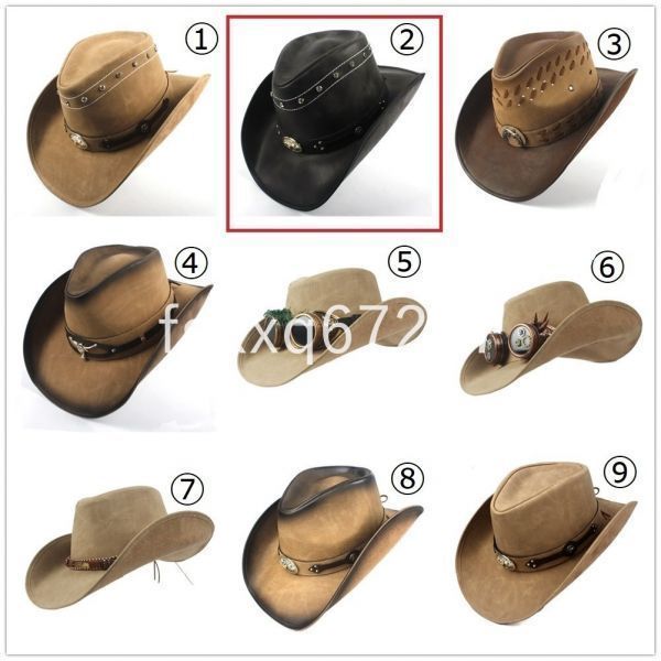 JV130:* popular kau Boy hat Western hat ten-gallon hat hat wide‐brimmed cap man and woman use studs leather cow lady's bla