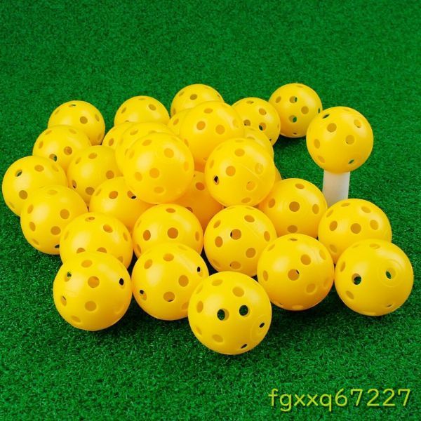 Fy745：★人気　24個 42MM エアフロー カラープラスチック 屋内練習ゴルフボール 穴あき_カラー2：黄