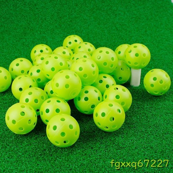 Fy745：★人気　24個 42MM エアフロー カラープラスチック 屋内練習ゴルフボール 穴あき_カラー4：緑