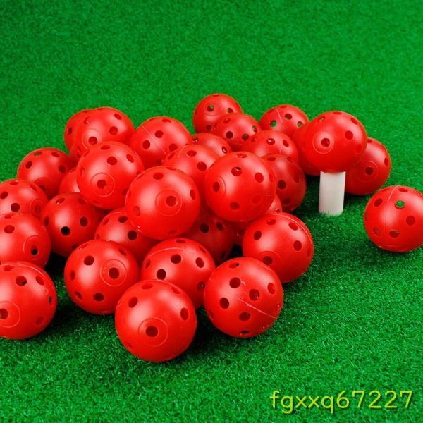 Fy745：★人気　24個 42MM エアフロー カラープラスチック 屋内練習ゴルフボール 穴あき_カラー3：赤