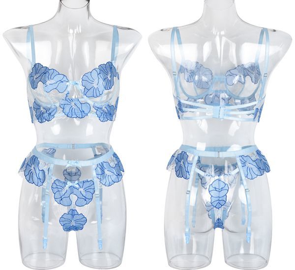  blue M fine quality floral print embroidery super sexy underwear lady's garter Ran Jerry baby doll ero underwear cosplay costume 