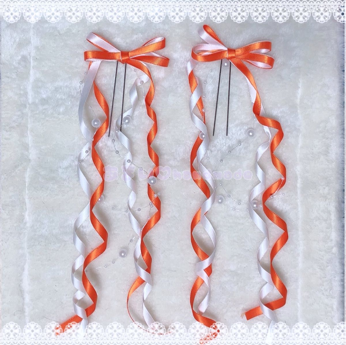 かわいい~!」 カールリボン♡ 水色 白 パールガーランド 量産型