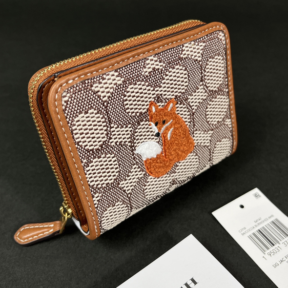 COACH 100%本物 新品 コーチ USA正規品】シグネチャー テキストタイル ジャカード フォックス 二つ折り財布 C7719 ココア きつね 新作