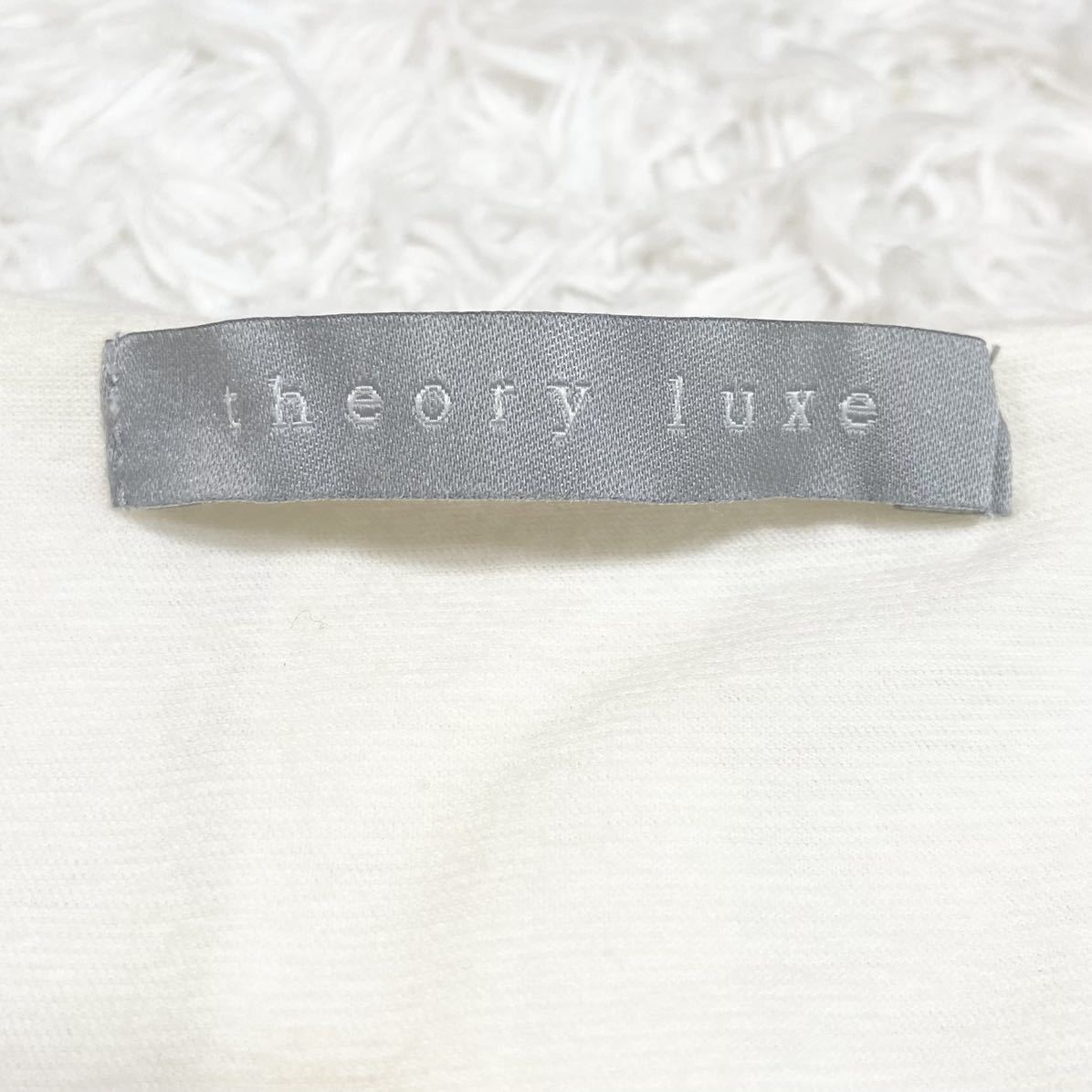 theory luxe 異素材使い シフォン シルク ノースリーブ トップス プルオーバー size38 絹 コットン 綿 オフホワイト 白 セオリーリュクスの画像6