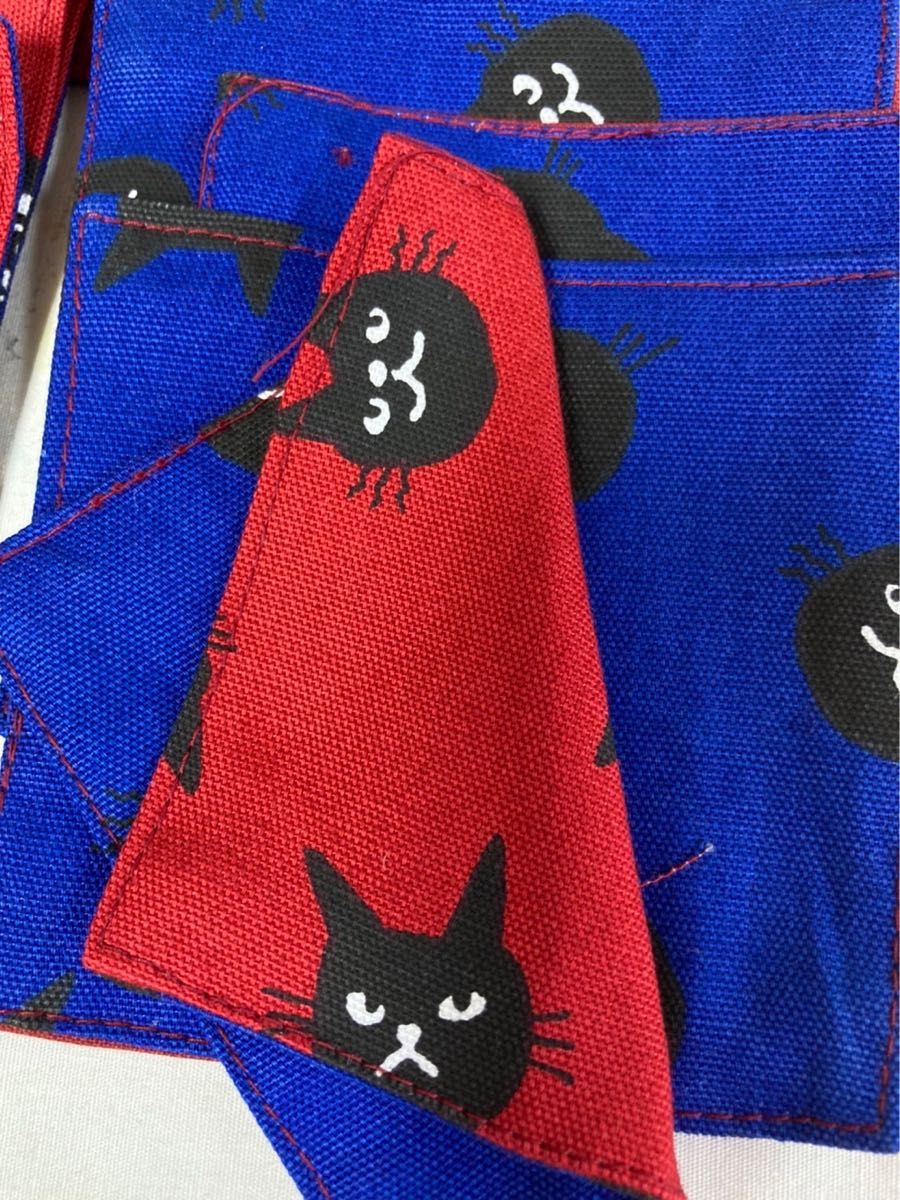 No.20 ハンドメイド 布コースター リバーシブル ねこ柄 4枚セット 黒猫 猫 ネコ レトロ生地