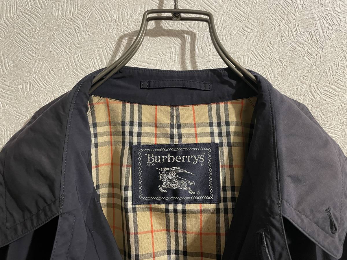 ◯ Vintage BURBERRY ナイロン ステンカラー コート / バーバリー ノバチェック バルカラー 紺 L Mens #Sirchive