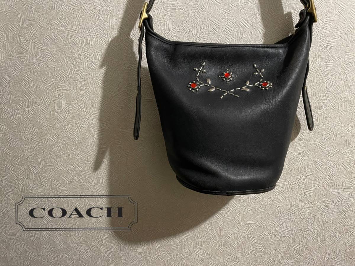 ◯ USA製 OLD COACH スタッズ レザー バッグ / コーチ バケツ ショルダー Vintage ブラック 黒 Ladies Mens #Sirchive