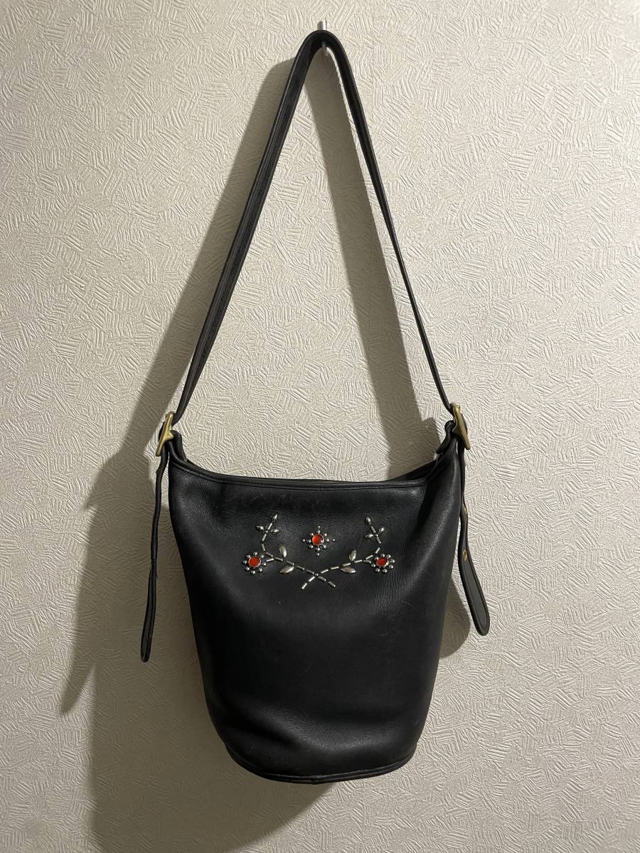 ◯ USA製 OLD COACH スタッズ レザー バッグ / コーチ バケツ ショルダー Vintage ブラック 黒 Ladies Mens #Sirchive