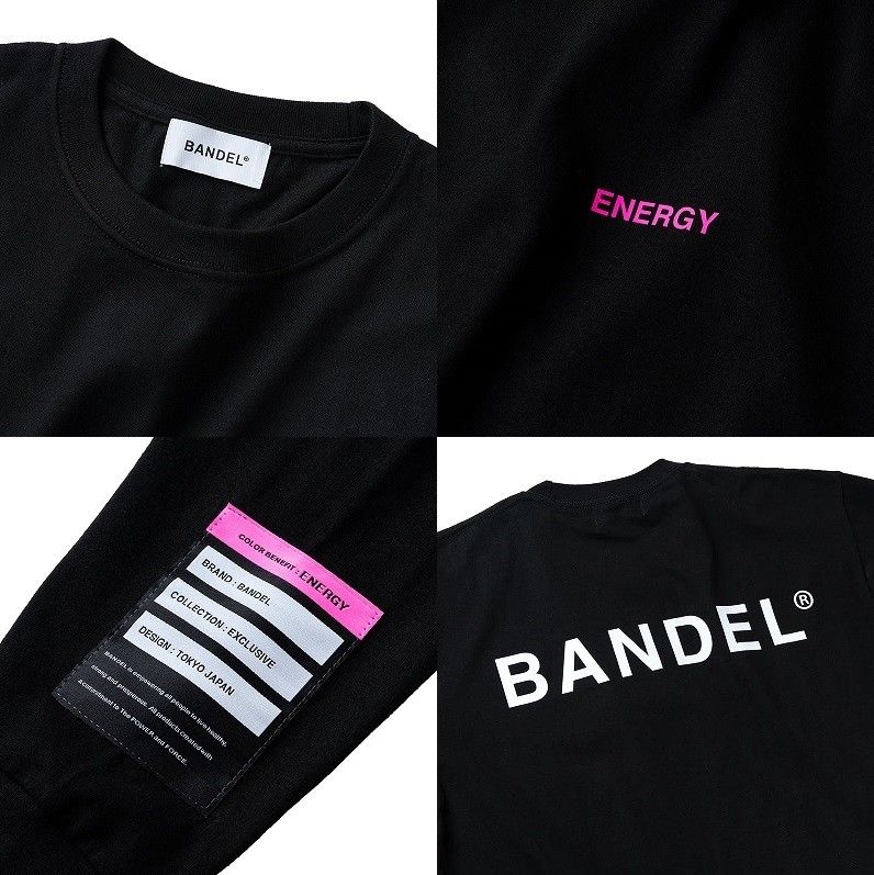 〈難あり〉BANDEL ロング スリーブ Tシャツ Color benefit ENERGY 黒 Lサイズ