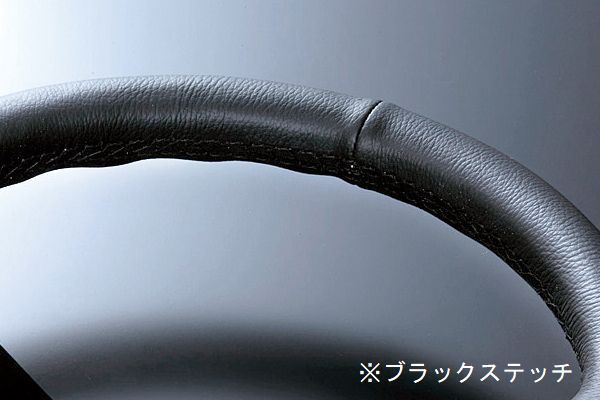 D1SPEC ステアリング フラットR 35パイ ブラックスポーク/ブラックステッチ ブラックレザータイプ_画像3