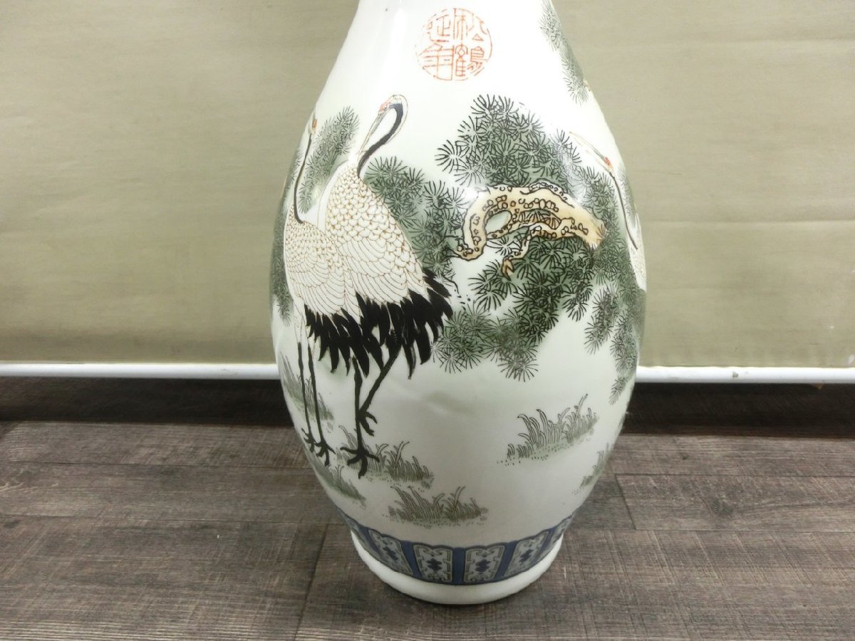 O6-0037】松鶴延年中国陶磁器景徳鎮金彩約61cm 大型花瓶花生花器壺壷古