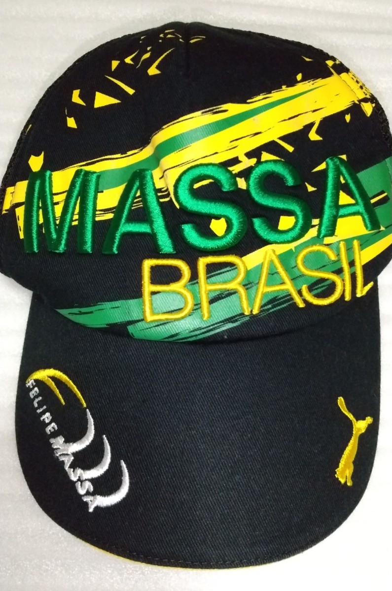 PUMA FERRARI メッシュ キャップ帽子 プーマ フェラーリ 黒ブラック緑グリーン黄色MASSAブラジルBRASIL 56-58cmオフィシャルSupplierタグ有_※多少の傷み等は御容赦してください。