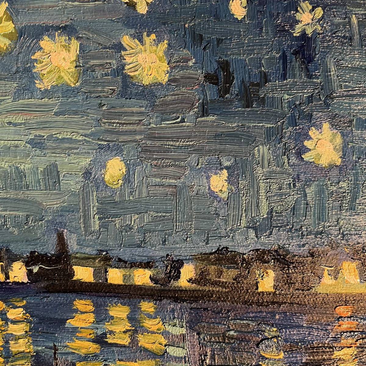  handwriting . oil painting go ho low n river. star month night amount attaching picture interior oil painting .