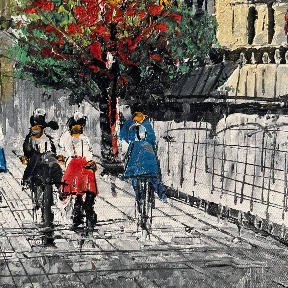 手書き油絵 パリの風景 凱旋門 額付 絵画 インテリア 油彩画