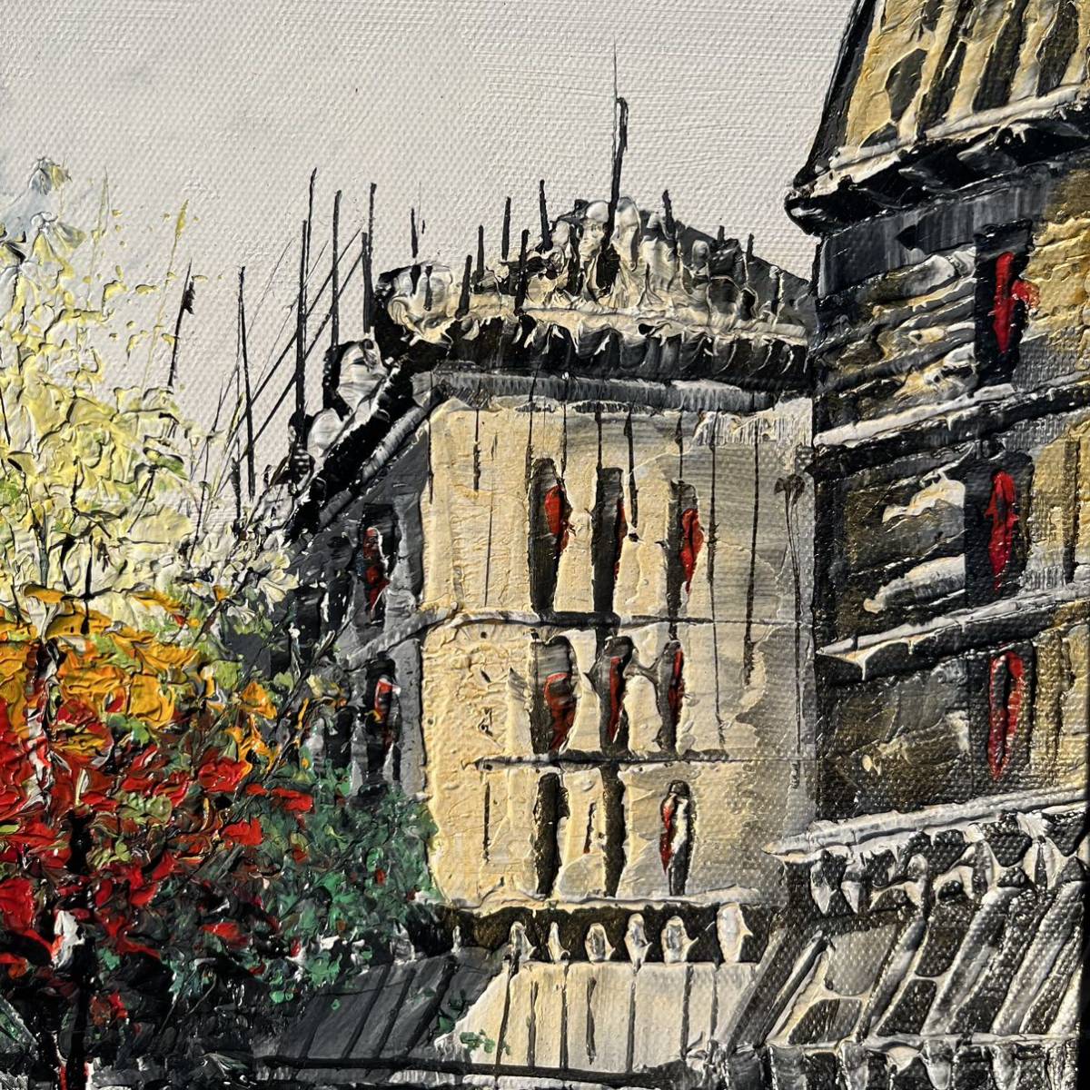 手書き油絵 パリの風景 凱旋門 額付 絵画 インテリア 油彩画