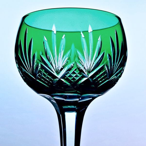 輝くオールドサンルイSaint Louis☆クリスタルカットの大きなワイングラス 緑グリーン 江戸切子 フランスアンティーク Baccaratバカラの画像7