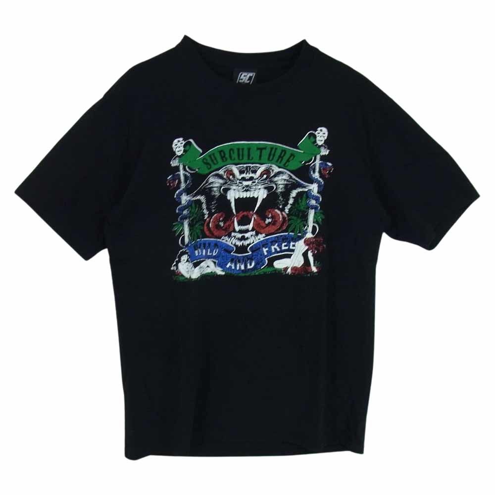 サブカルチャー Subculture SC WILD AND FREE T-SHIRT ワイルド アンド フリー 半袖 Tシャツ ブラック系 1【美品】【中古】_画像1