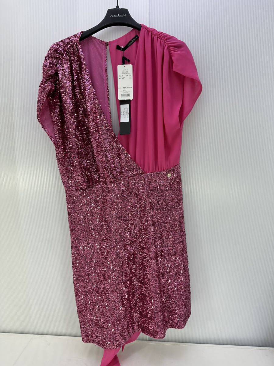 ANNA RITA N Anna litaenne Italy made ABIT-7440 spangled party dress pink size :42 length approximately : 82cm