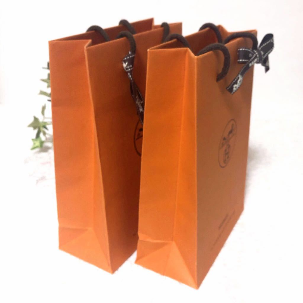 エルメス 「HERMES」ショッパー 2枚組 (2495) 紙袋 ショップ袋 ブランド紙袋 ミニ封筒付き アクセサリー箱サイズ 折らずに配送 わけあり