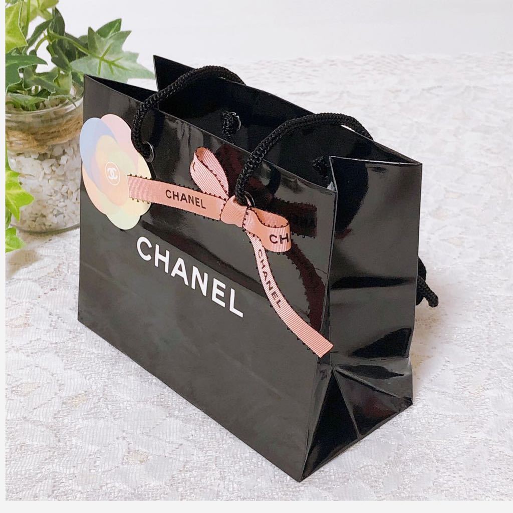シャネル「CHANEL」ショッパー アクセサリー箱サイズ旧型 (2591) 紙袋 ショップ袋 ブランド紙袋 ツヤあり ブラック 小さめ ミニサイズ