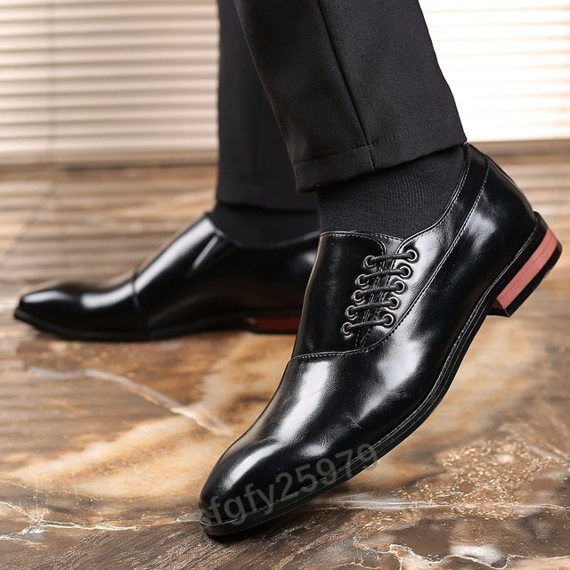 J999☆新品メンズ ビジネスシューズ カジュアルシューズ 革靴 紳士靴 フォーマル 大きいサイズあり ブラック 24.5cm~27.5cm_画像3