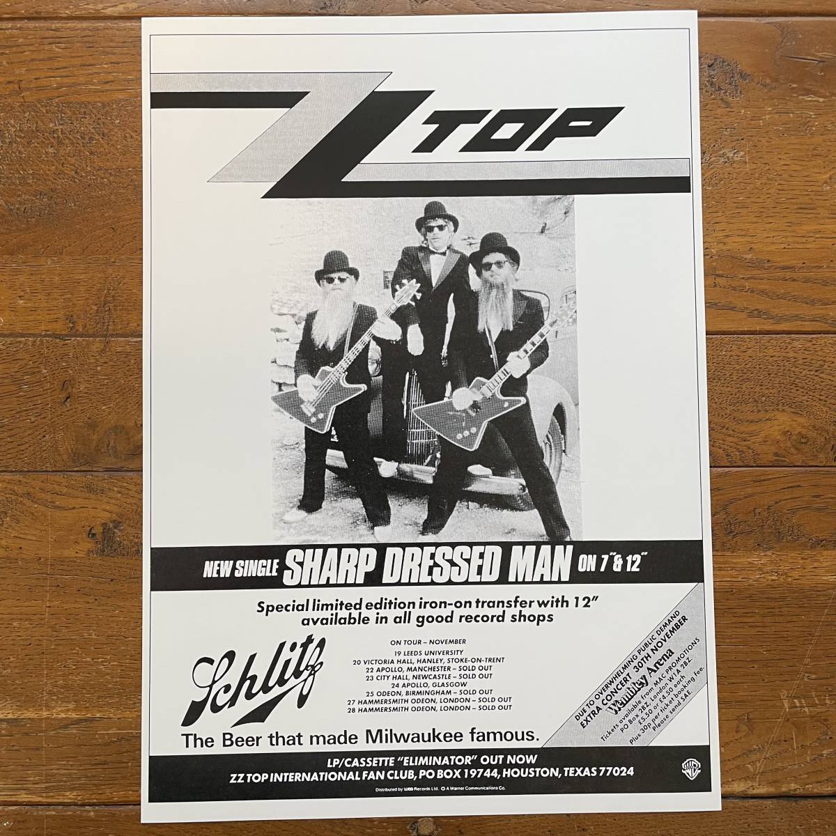 Плакат ★ ZZ Top ★ 1983 Single Ploma Advertising ★ ZZ Top/Sharp Cded Man/elminator/elminator