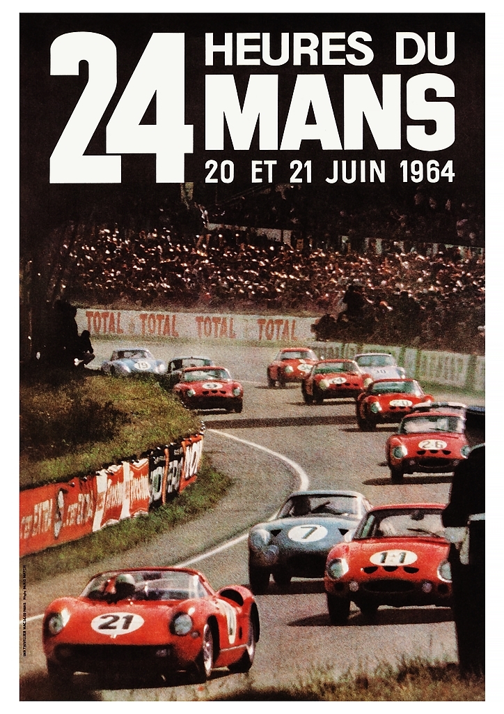  постер *1964 год ru* man 24 час гонки *24 Heures du Mans/yunotie-ru/ Porsche / Ferrari vs Ford 