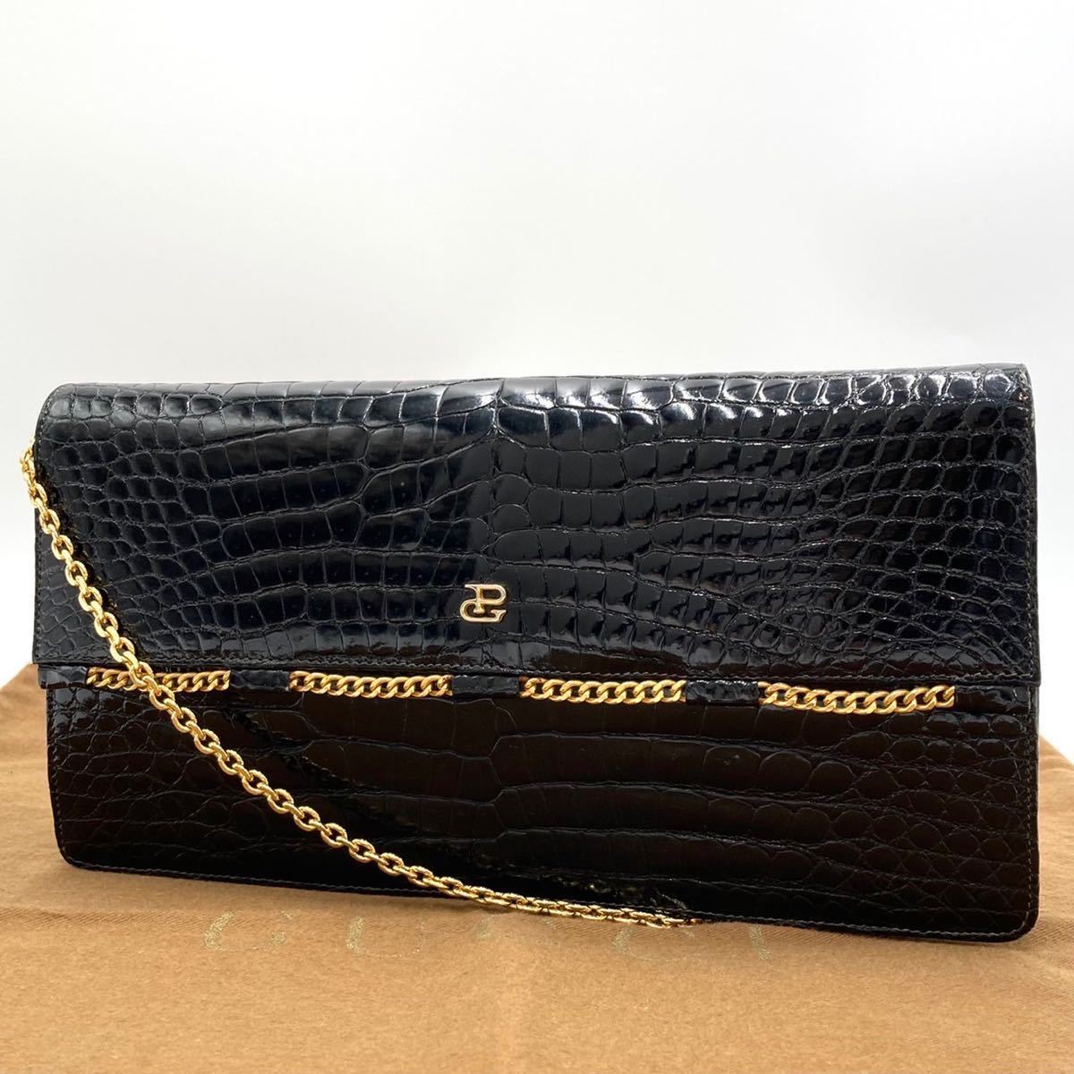 本クロコ/美品】GUCCI グッチ ショルダーバッグ チェーン クロコダイル