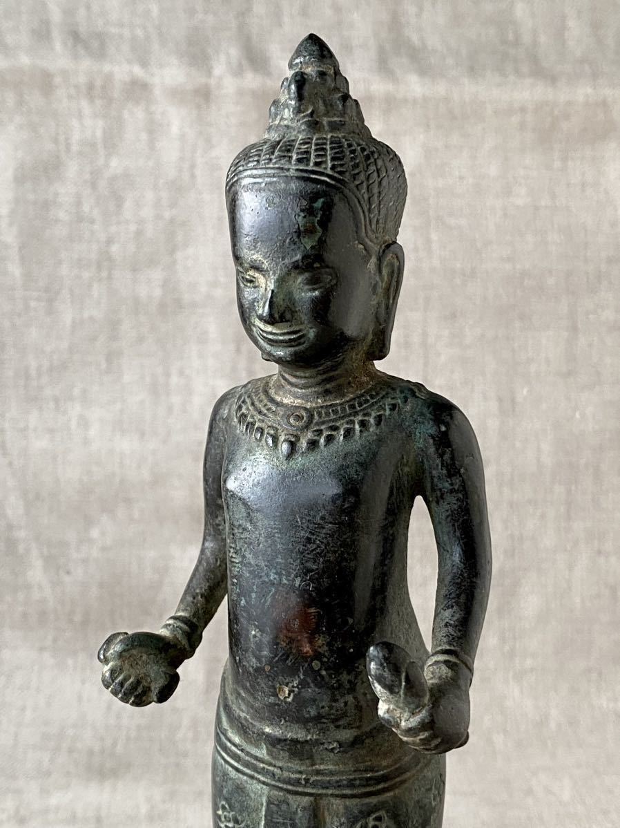 仏教美術 クメール ブロンズ 女神像 発掘品 アンコール期 青銅 仏像