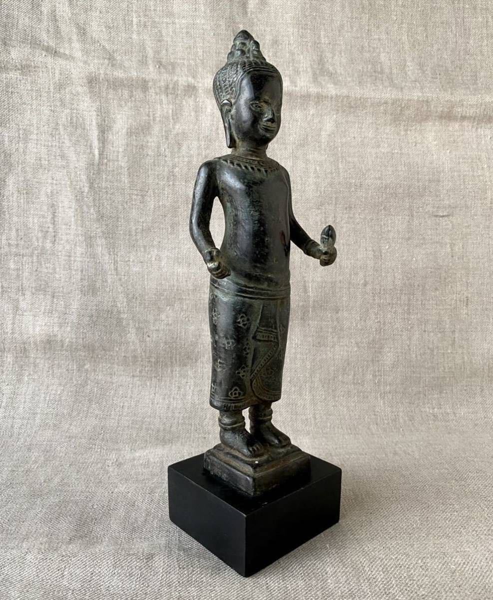 仏教美術 クメール ブロンズ 女神像 発掘品 アンコール期 青銅 仏像