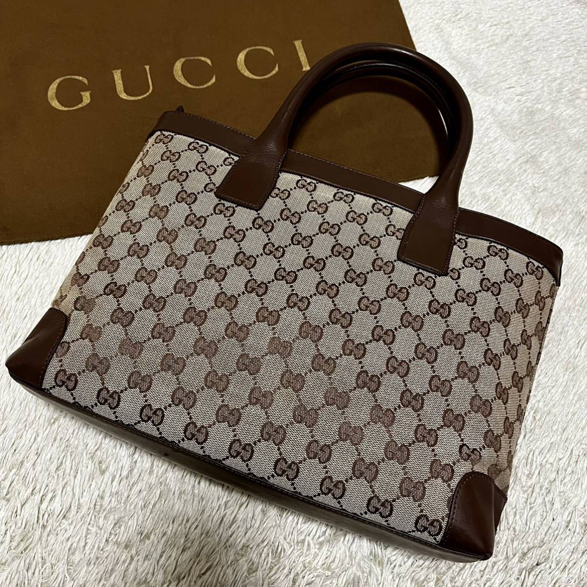 GUCCI グッチ トートバッグ ハンドバッグ GGキャンバス レザー A4収納