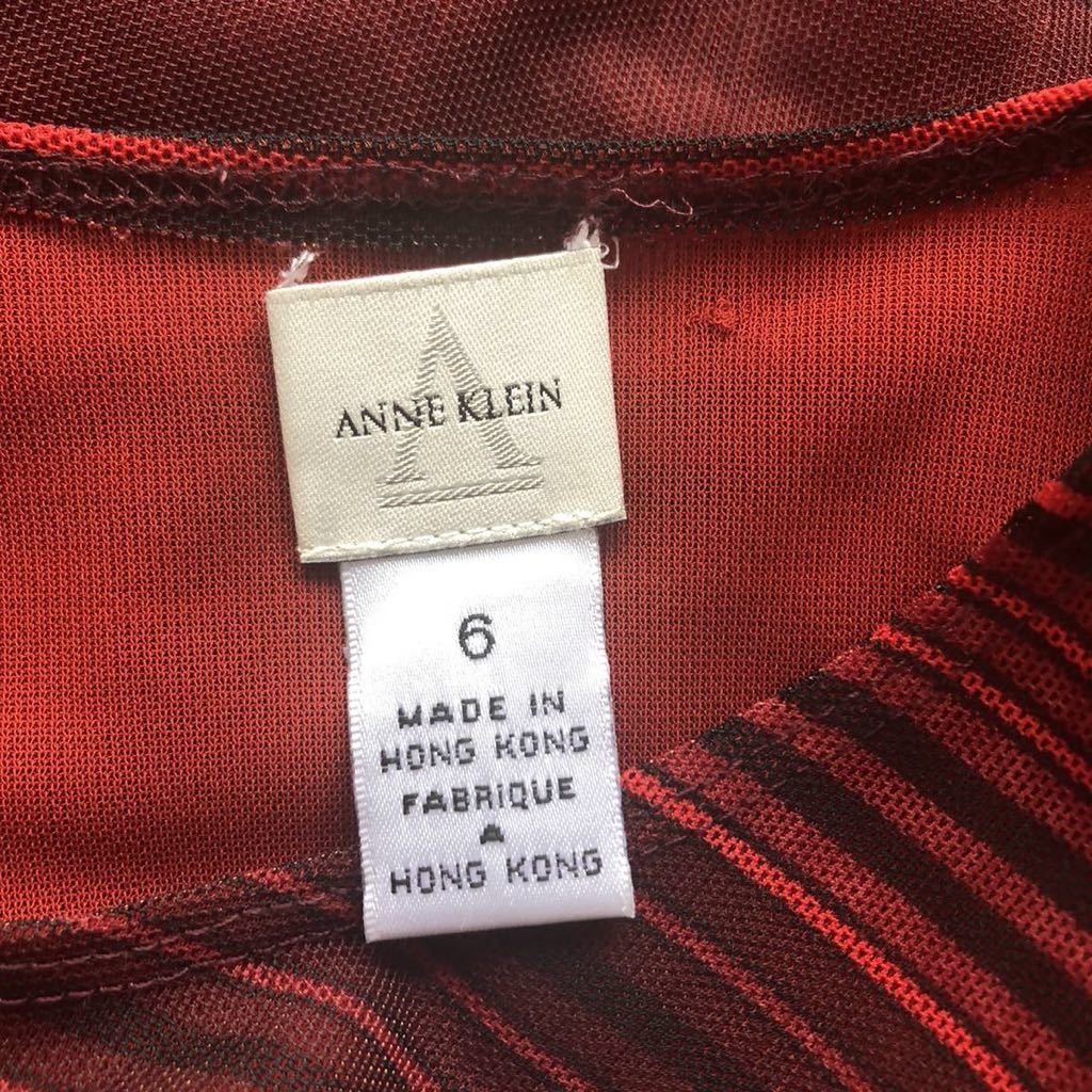 ANNE KLEIN アン クライン メッシュ　シアー　ボーダー　半袖　カットソー　トップス　　６　★1000_タグ縫い付け片方取れています