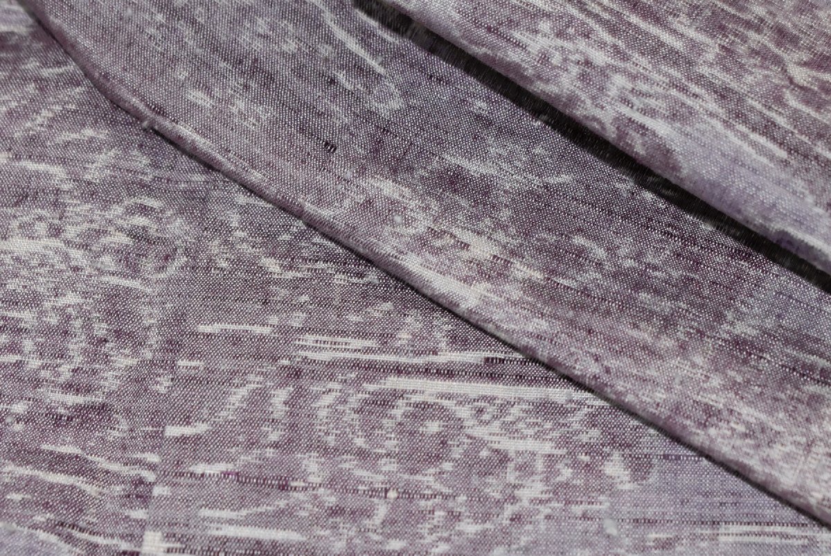 紬 つむぎ 紫色 花 霞 着物 リメイク素材 趣味 バッグ 身丈157cm 裄丈65cm ☆pb-2214_画像1