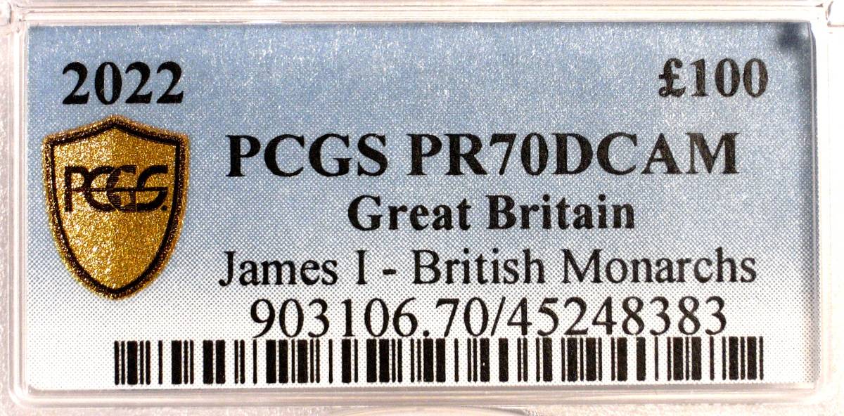 【最高鑑定】2022 イギリス 英国 君主コレクション ジェームズ1世 100ポンド プルーフ 金貨 PCGS PR70DCAM 元箱・説明書・COA付 ( NGC PF )_画像7