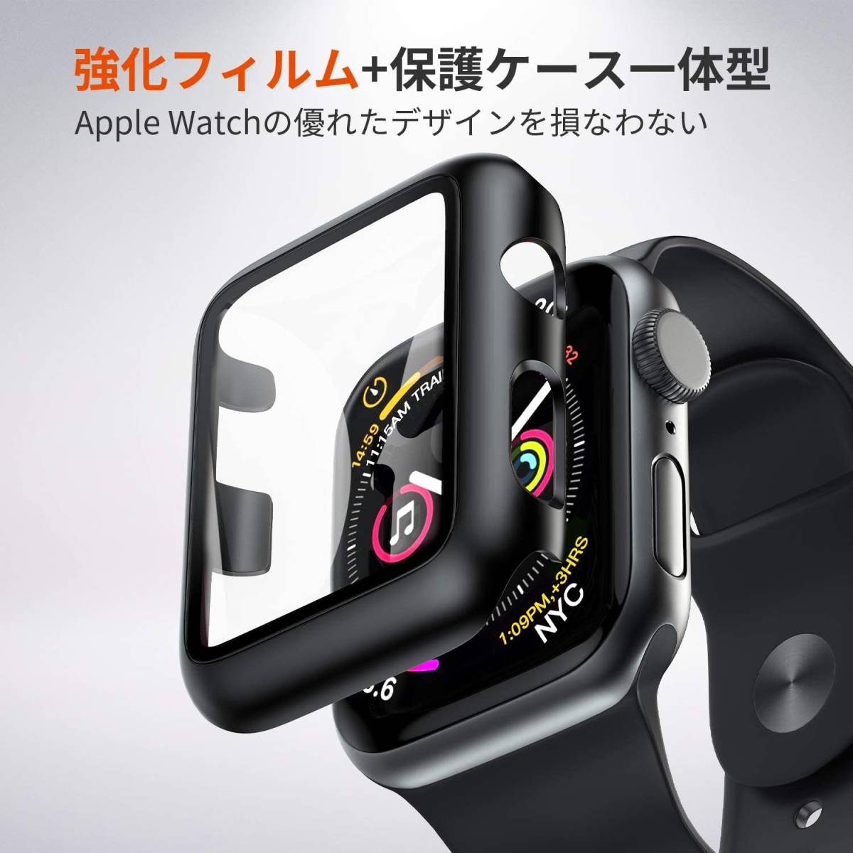 黒Series4/Series5/Series6/SeriesSE 40mm 保護カバー+磨砂フィルム Apple Watch用 ケース アップルウォッチ 一体型 PC素材 スクラブガラス