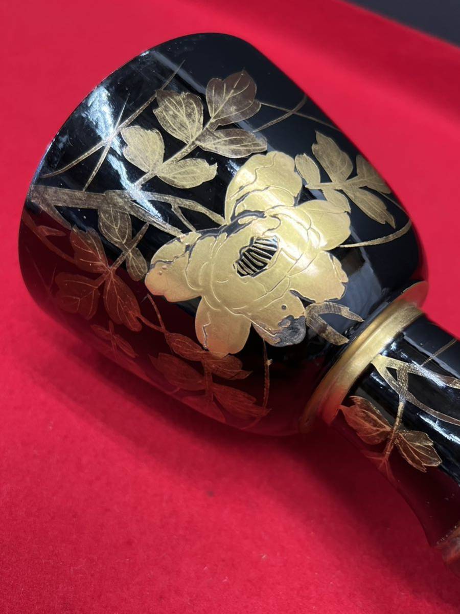 小鼓胴 黒蒔絵 牡丹絵金蒔絵 和楽器 花模様 花柄 蒔絵 金 楽器 黒 高さ