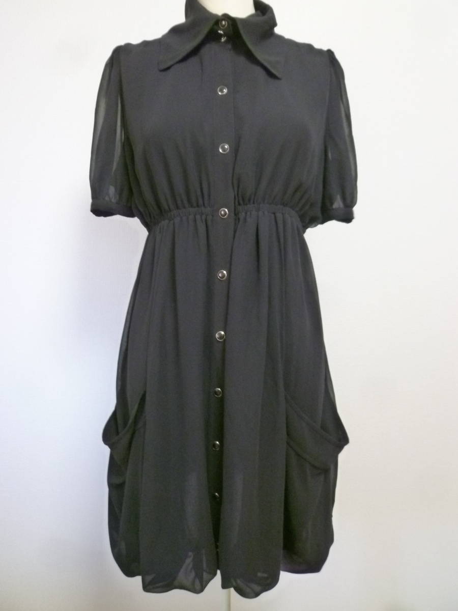 SLY/ Sly! black chiffon hem ba Rune blouse shirt One-piece 2/ Mini short sleeves black!622