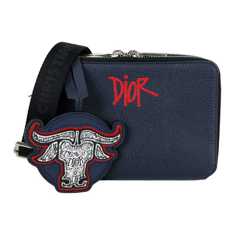 クリスチャン・ディオール Christian Dior メッセンジャーバッグ STUSSYコラボ ネイビー メッセンジャーバッグ メンズ 中古_画像1