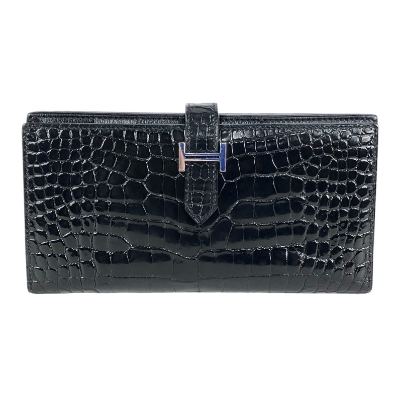 エルメス HERMES ベアンスフレ □N刻 ブラック シルバー金具 長財布