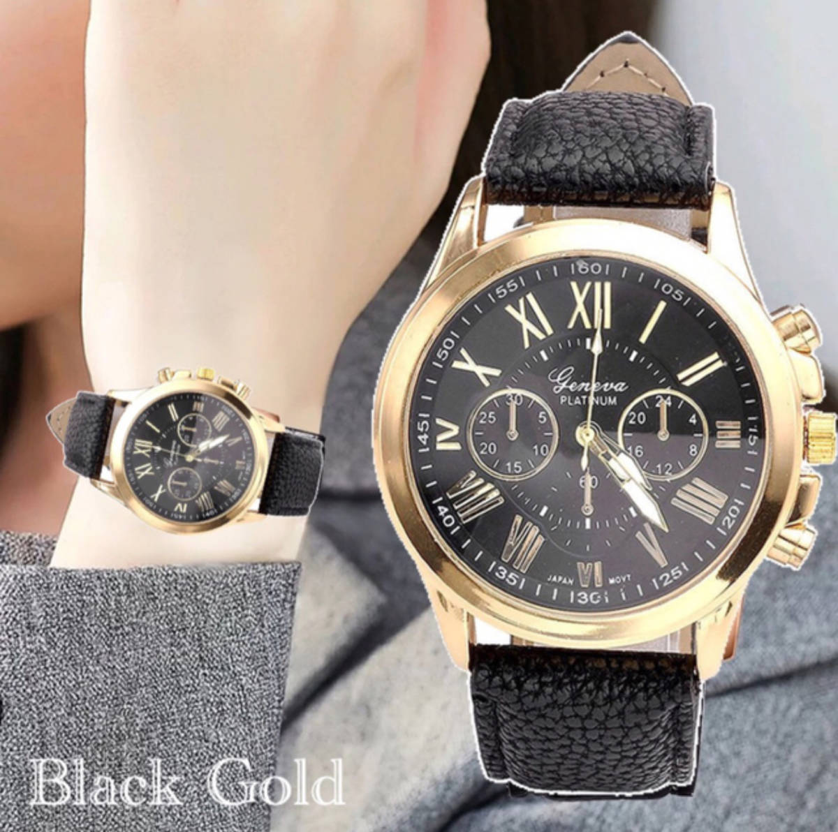 時計 腕時計 ギリシャ文字 アナログ メンズ クォーツ レザー ベルト 高品質 レザー ファッション時計 ウォッチ 男女兼用 ブラックの画像1