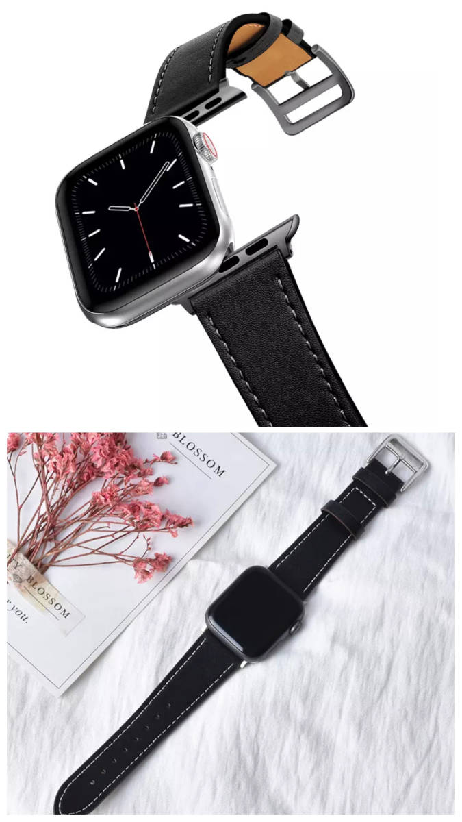 アップルウォッチ ベルト　バンド スマートレザーバンド レザーベルト バックル 男女兼用　ブラック　apple watch series　ブラック　_画像2