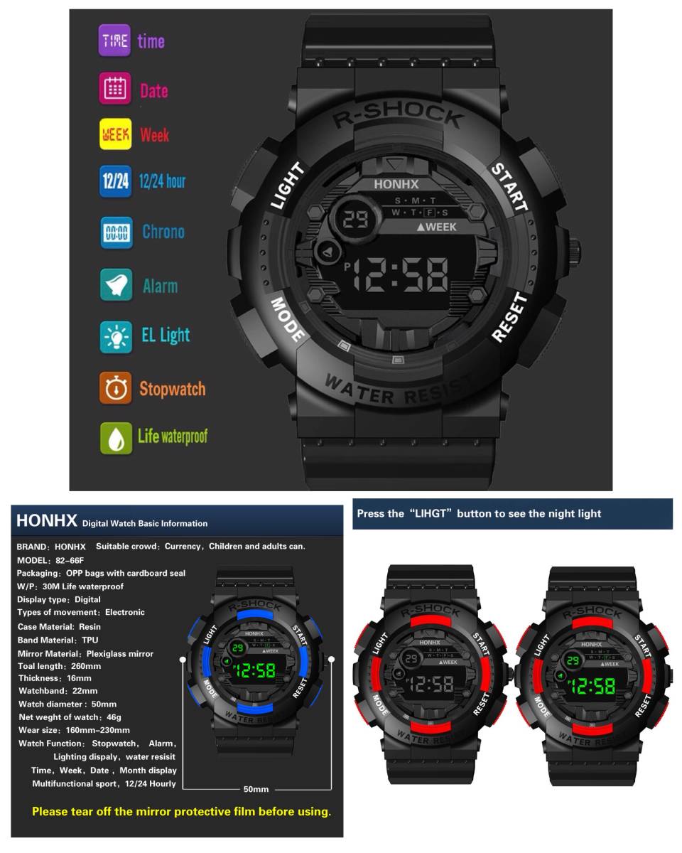  цифровой наручные часы спорт наручные часы наручные часы часы цифровой тип LED цифровой велосипед спорт уличный кемпинг бег черный 