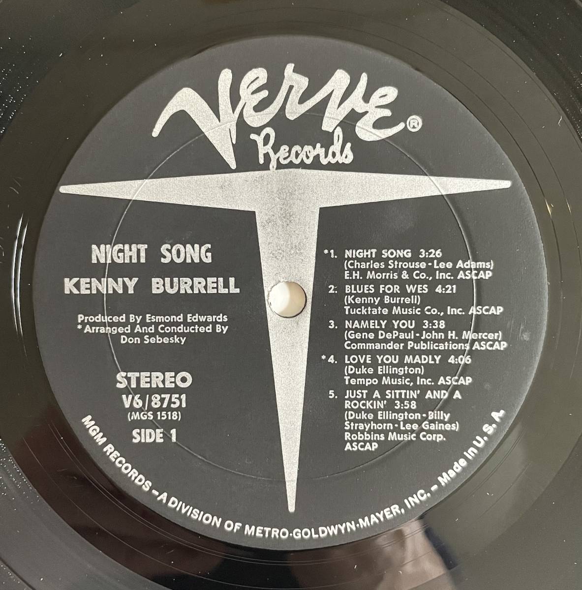 KENNY BURRELL / NIGHT SONG USオリジナル盤 LPレコード Verve V6-8751 1969年西海岸プレス溝あり 米盤★ケニー・バレル ジャズ・ギター_画像5