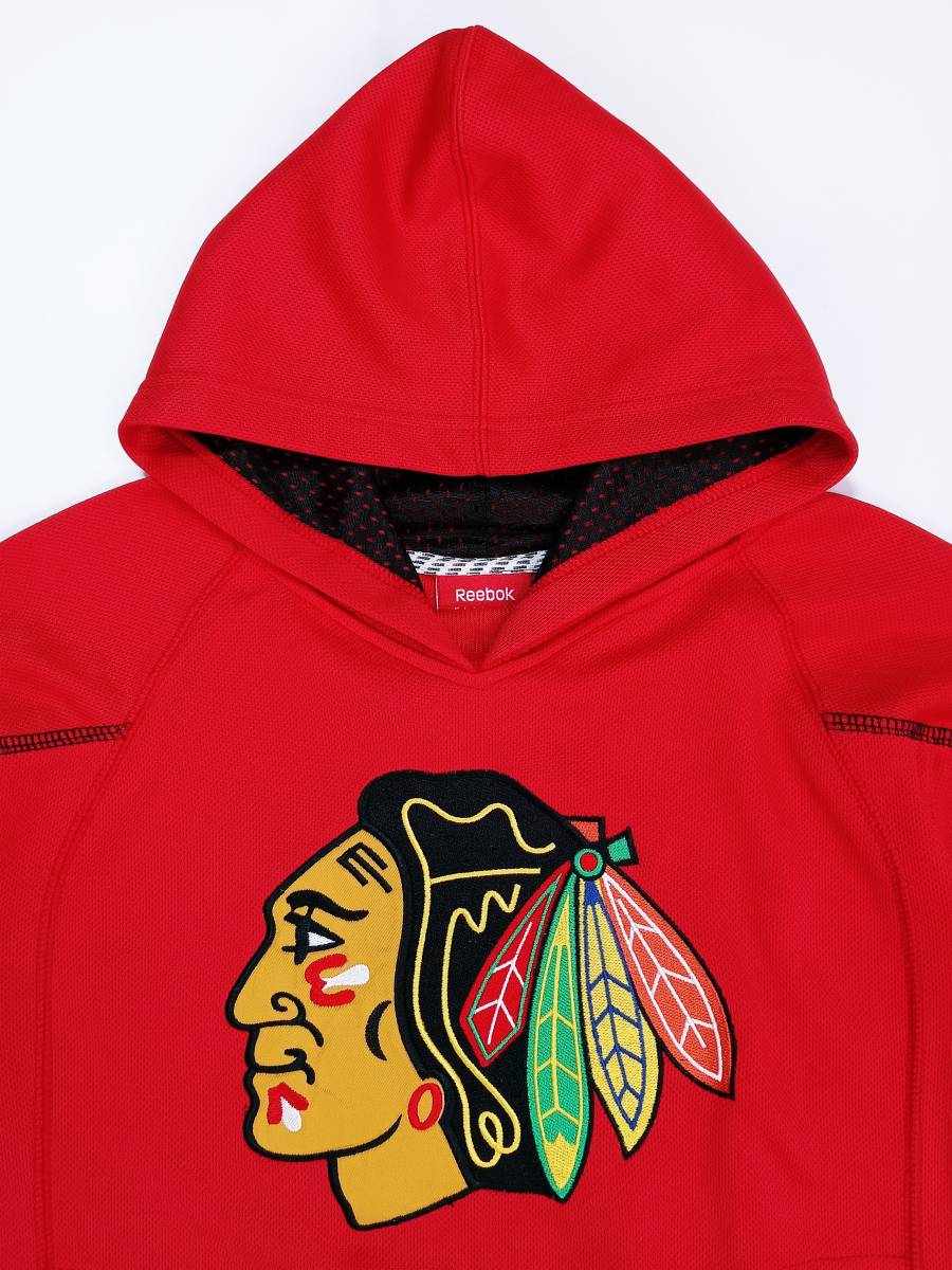 美品！2014年！Reebok製 NHL CHICAGO BLACKHAWKS シカゴ・ブラックホークス フーデットパーカー(S相当)お子様 女性の方に！_画像5