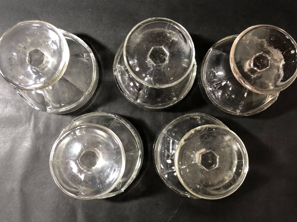 昭和レトロ　プレスガラス　脚付きコンポート　氷カップ　氷コップ　アイスクリームカップ　五客　透明ガラス　レトロガラス　_画像5