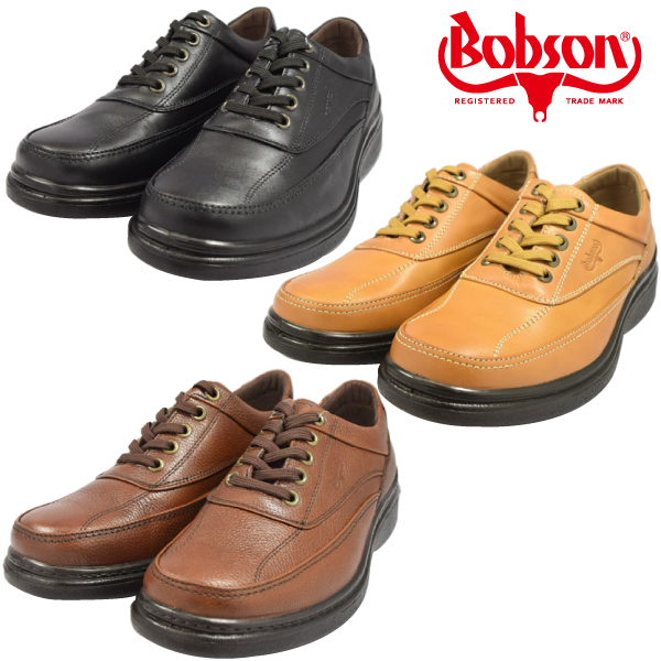 ▲BOBSON ボブソン 5203 カジュアルシューズ ウォーキングシューズ 靴 本革 革靴 メンズ ブラック Black 25.5cm (0910010145-bk-s255)