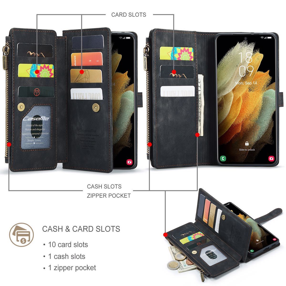 Galaxy S20 レザーケース SC-51A SCG01 ギャラクシー s20 ケース　手帳型 お財布付き カード収納 カバー　black_画像3
