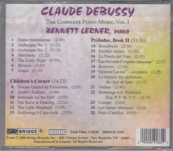 [CD/Bridge]ドビュッシー:ボヘミアの踊り&アラベスク第1番&アラベスク第2番&子供の領分&前奏曲第2巻他/B.ラーナー(p)_画像2