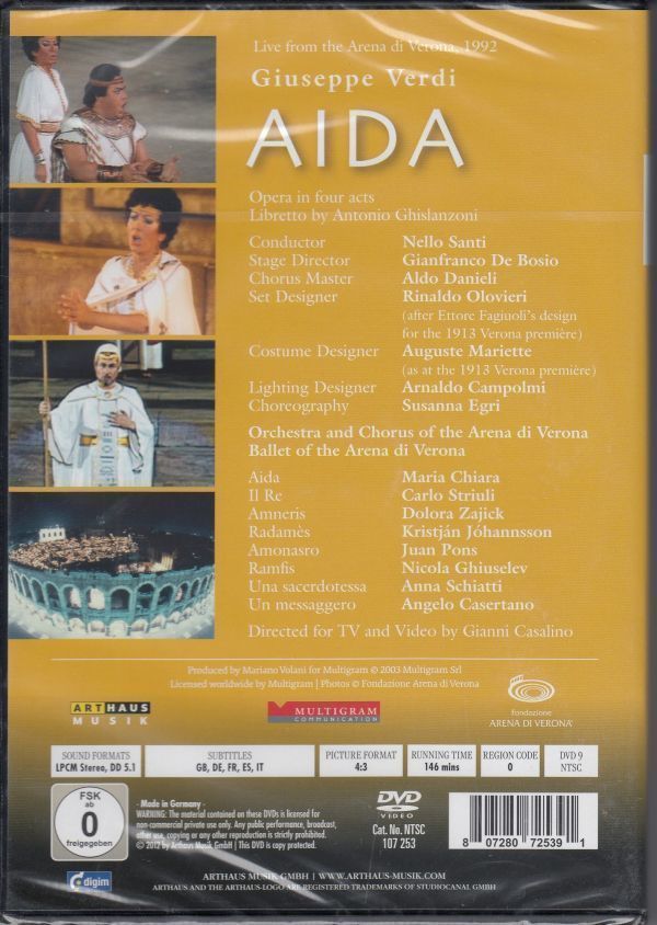 [DVD/Arthaus]ヴェルディ:歌劇「アイーダ」全曲/M.キアーラ&D.ザジック&K.ヨハンソン他&N.サンティ&アレーナ・ディ・ヴェローナ管弦楽団_画像2
